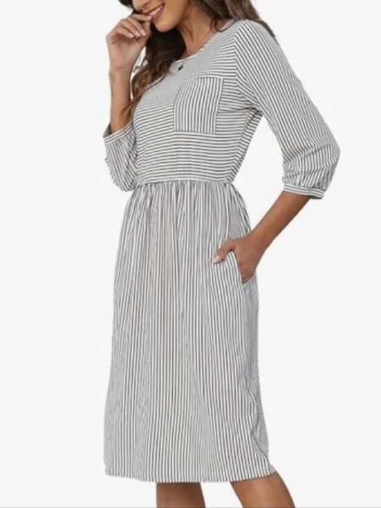Merokeety Dresses & Skirts - NWT Merokeety Midi Dress Stretch Stripes Black & White Small Pull On
